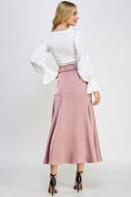Round Neck Long Balloon Sleeve Smocking Satin Top Bella Moda Latina