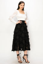Square Neck Long Sleeve Waist Smocking Stripe Satin Top Bella Moda Latina