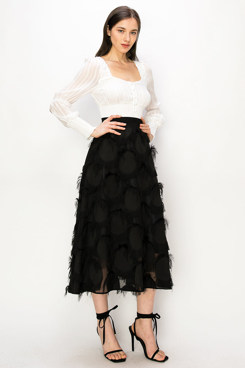 Square Neck Long Sleeve Waist Smocking Stripe Satin Top Bella Moda Latina