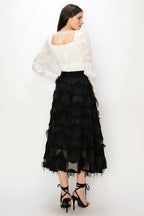 Square Neck Long Sleeve Waist Smocking Stripe Satin Top Bella Moda Latina