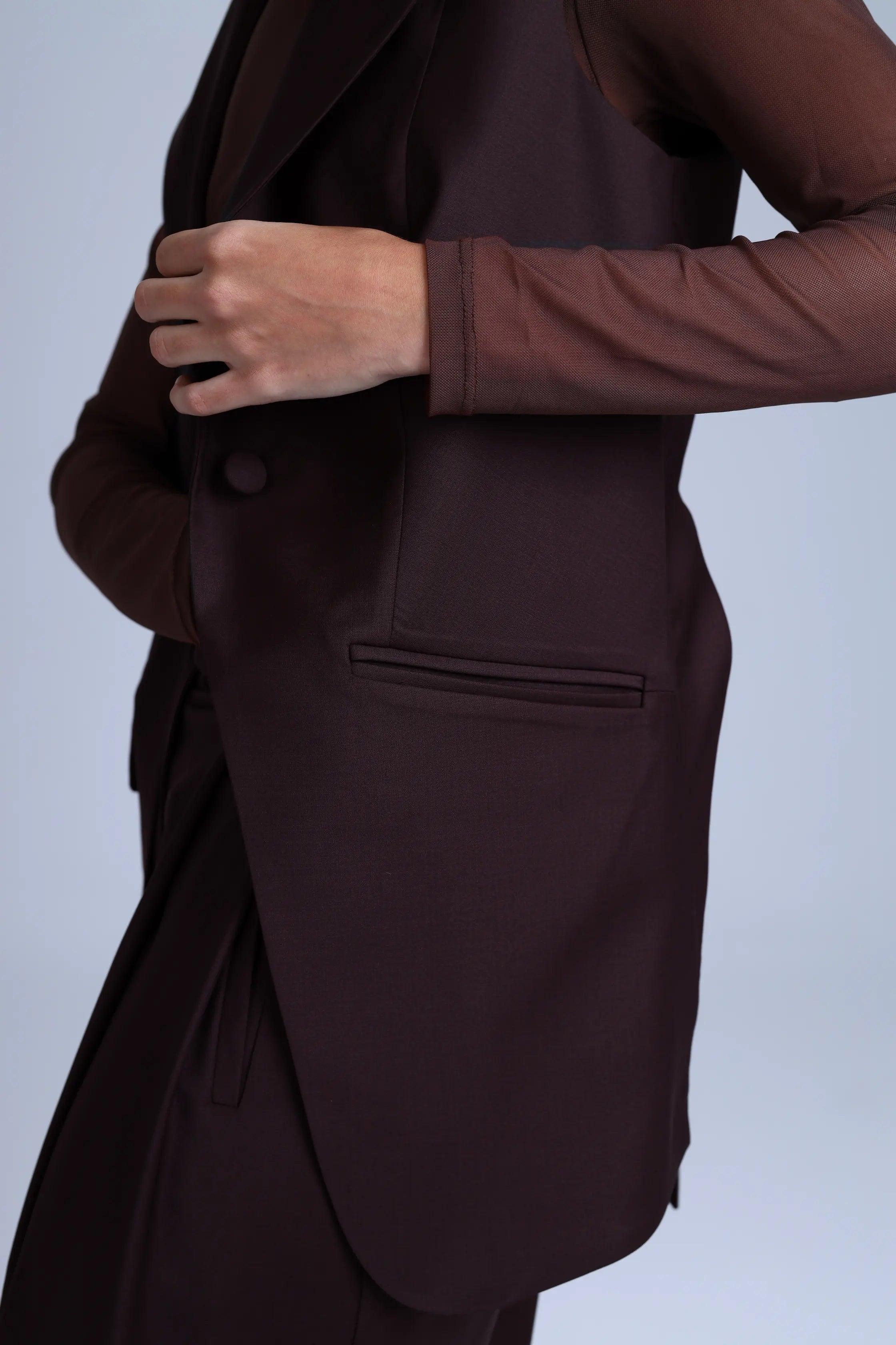 Broadway Monica Longline Virgin Wool Waistcoat in Dark Coffee ETNA