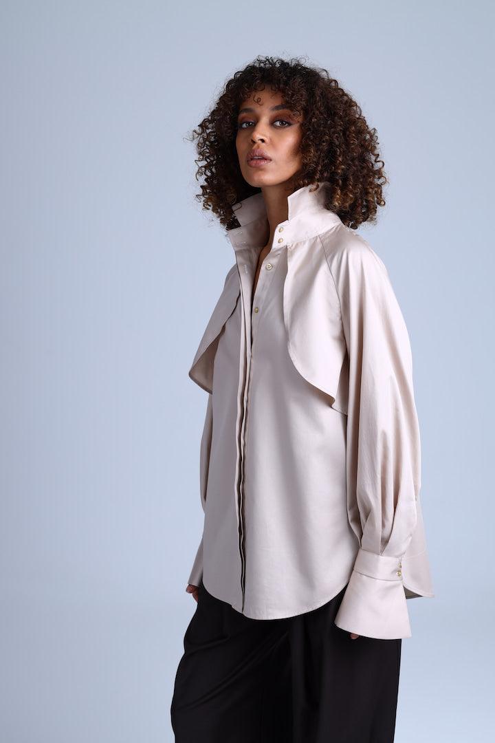 Diva Business Style Beige Organic Cotton Shirt