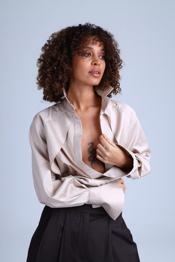 Diva Business Style Beige Organic Cotton Shirt