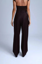 Brown Virgin Wool Pants Monica Wide-Leg in Dark Coffee ETNA