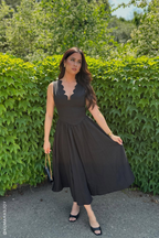 FOR THE RECORD BLACK WOVEN MIDI DRESS Flying Tomato