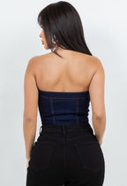 Denim Corset Top – Strapless Bustier Style Bella Moda Latina