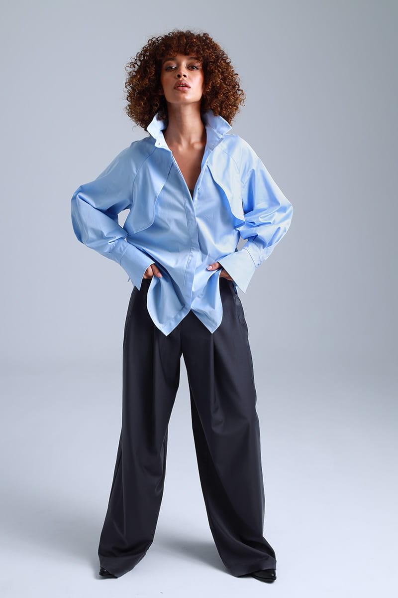 Diva Business Style Blue Organic Cotton Shirt