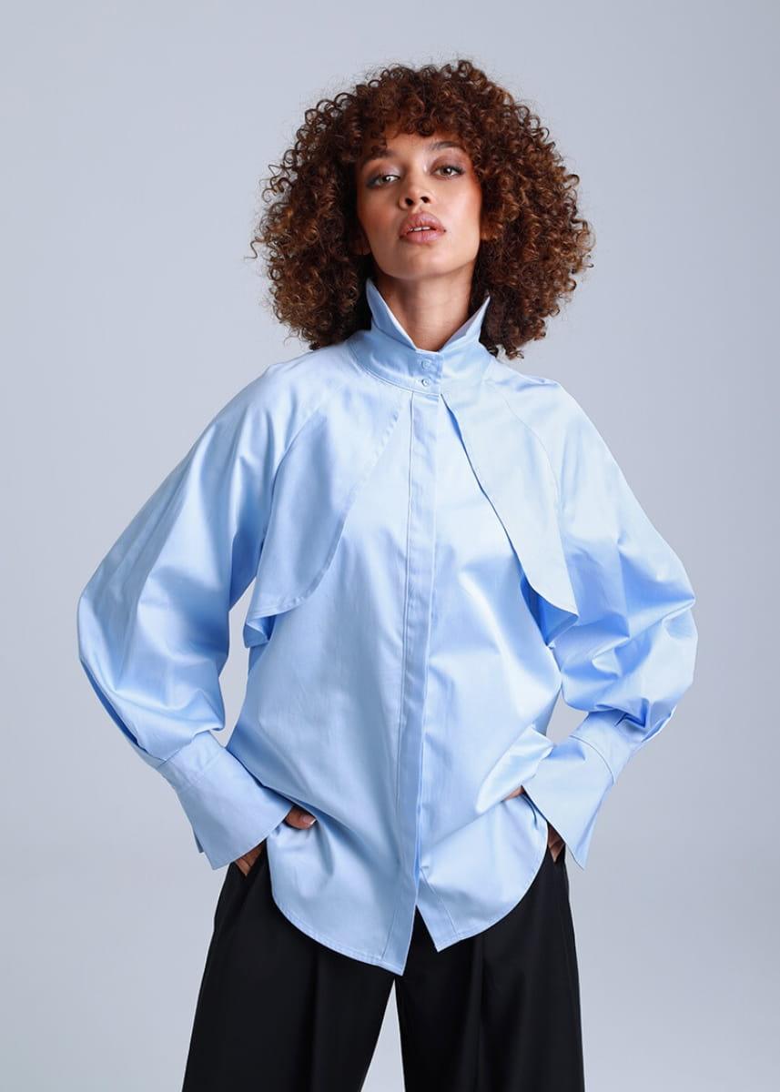 Diva Business Style Blue Organic Cotton Shirt