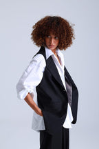 Broadway Liza Longline Virgin Wool Waistcoat in Deep Black ETNA