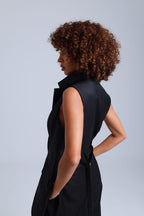 Broadway Liza Longline Virgin Wool Waistcoat in Deep Black ETNA