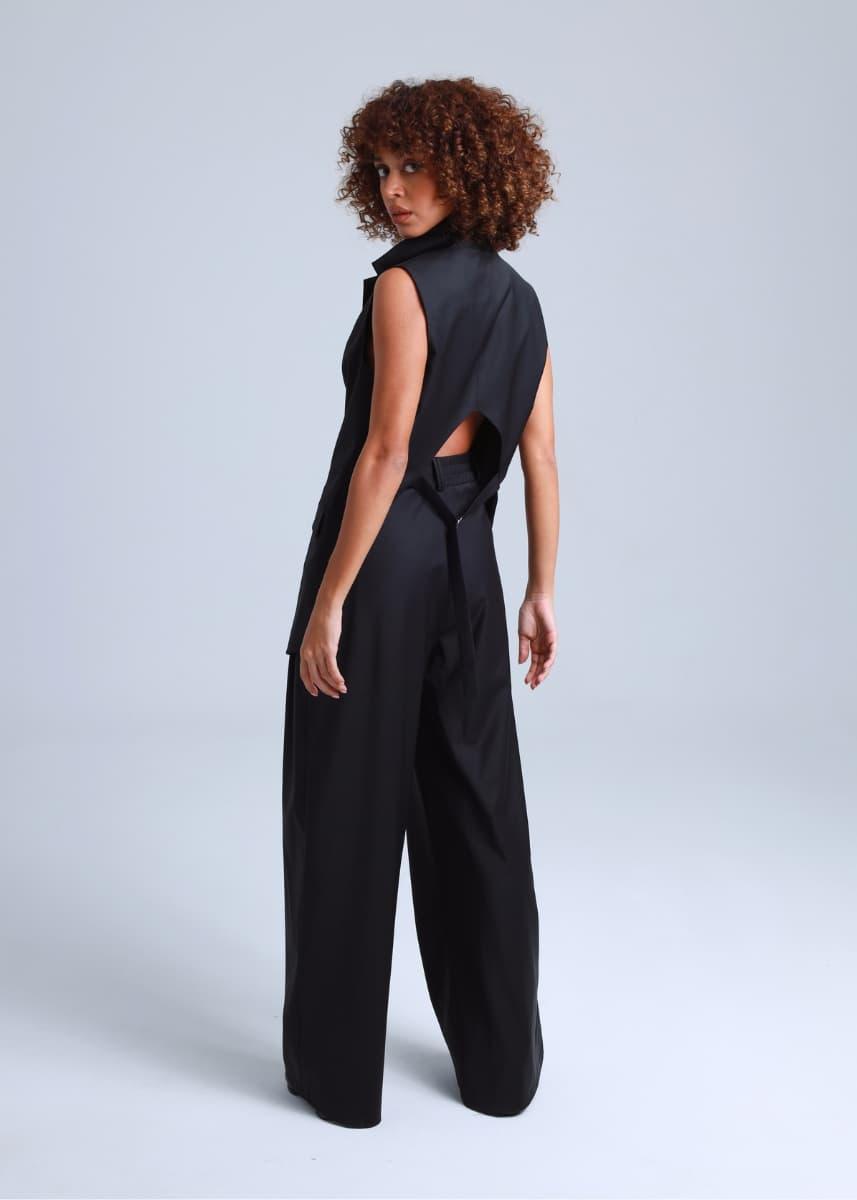 Broadway Liza Wide-Leg Virgin Wool Pants in Deep Black