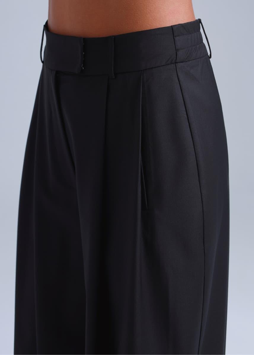 Broadway Liza Wide-Leg Virgin Wool Pants in Deep Black