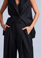 Deep Black Wide-Leg Virgin Wool Pants Liza ETNA