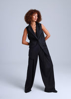 Deep Black Wide-Leg Virgin Wool Pants Liza ETNA