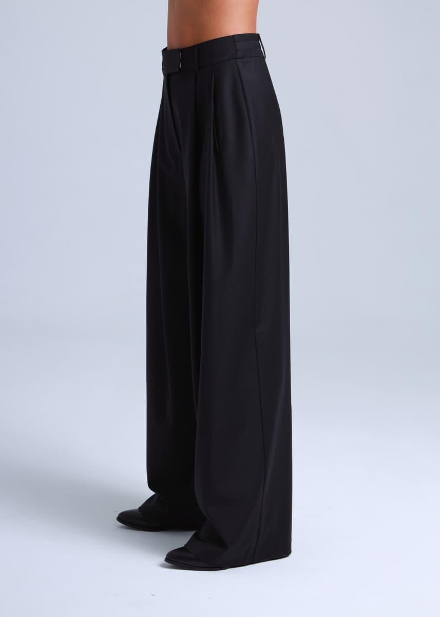 Broadway Liza Wide-Leg Virgin Wool Pants in Deep Black