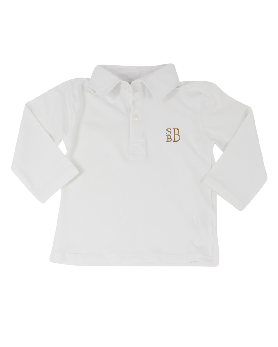 Plain White Polo Shirt with Long Sleeves Smockingbird