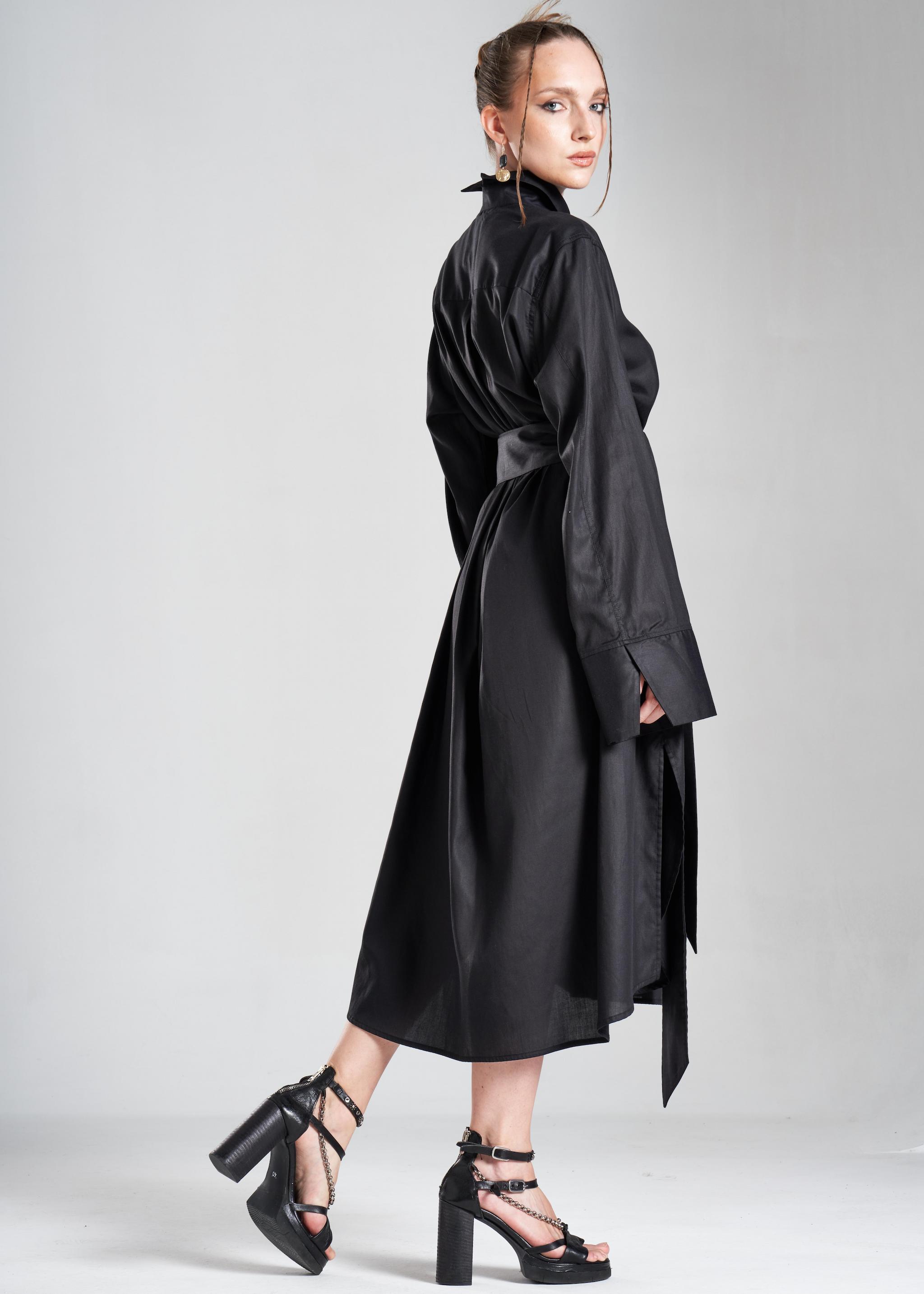 Aitna Black Maxi Shirt Dress