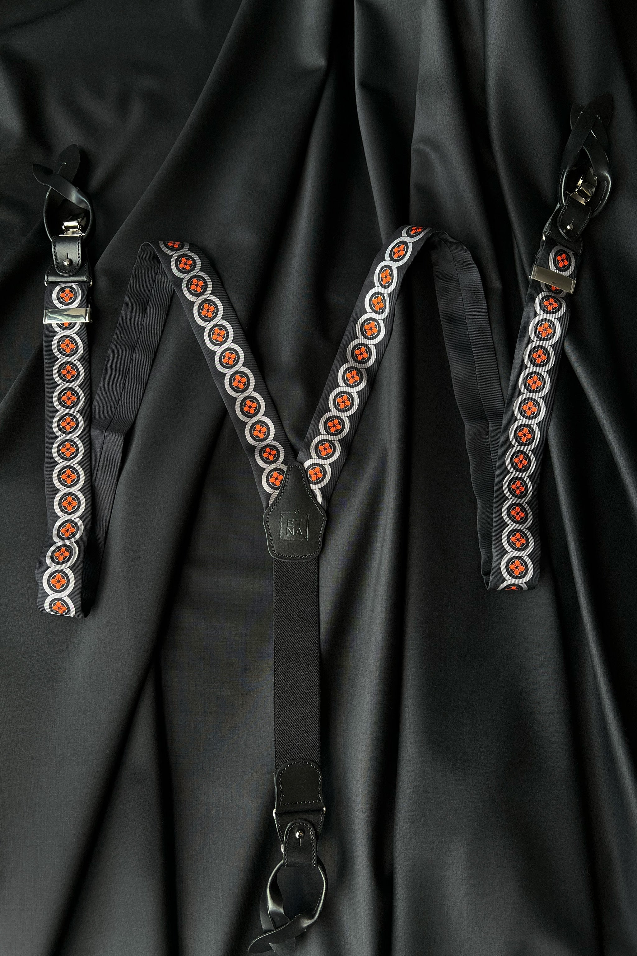 Sicily Lava Orange Floral Etna Patterned Silk Suspenders