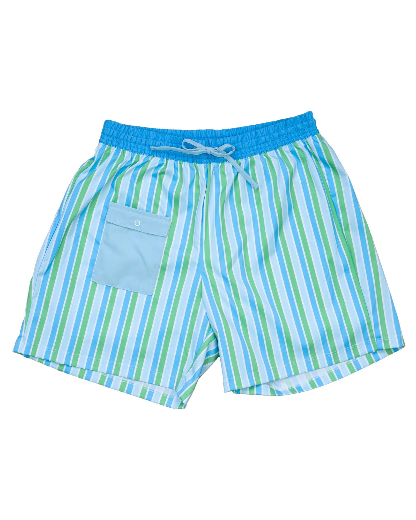 Men's Blue and Green Striped Swim Trunks-FINAL SALE Smockingbird