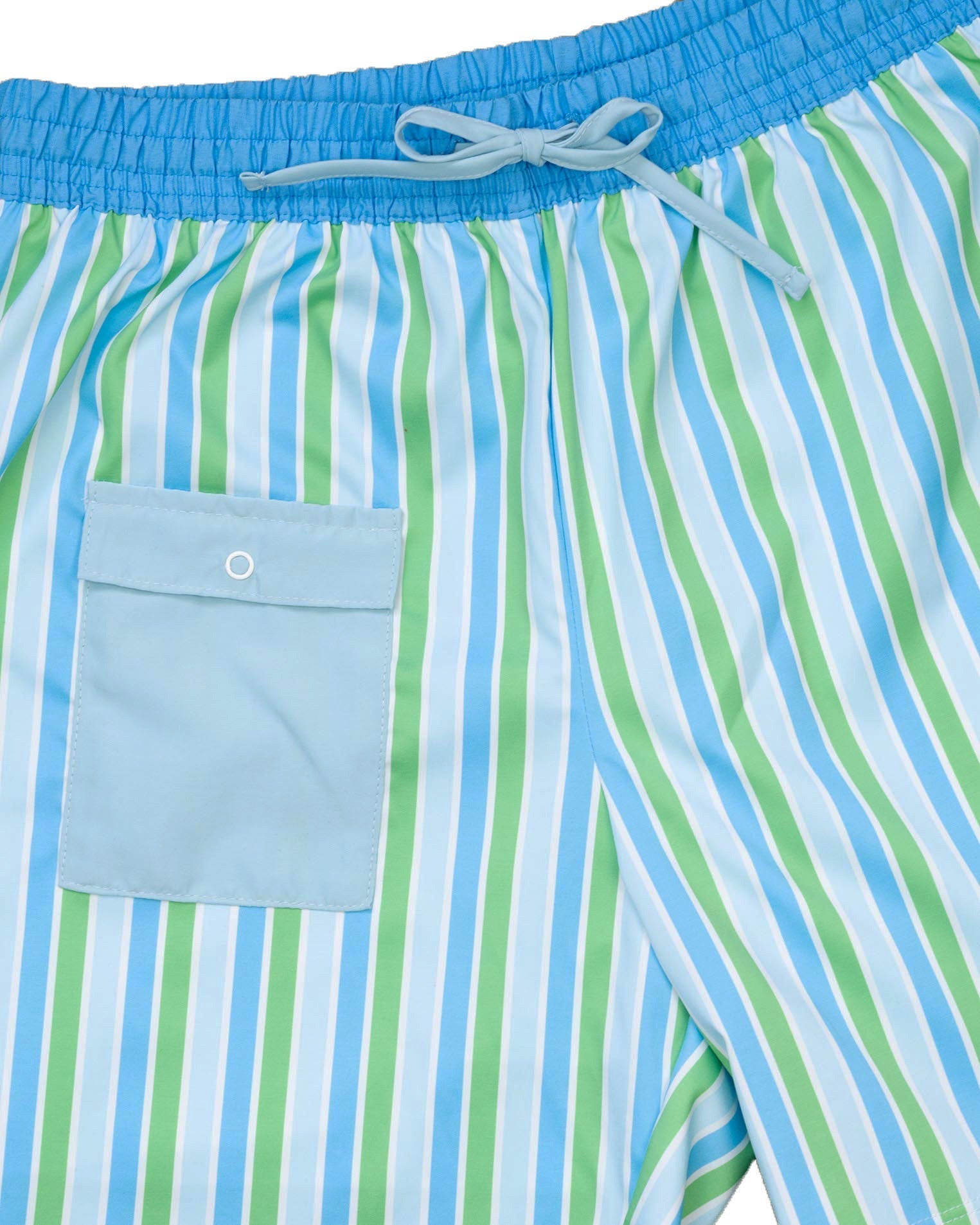 Men's Blue and Green Striped Swim Trunks-FINAL SALE Smockingbird