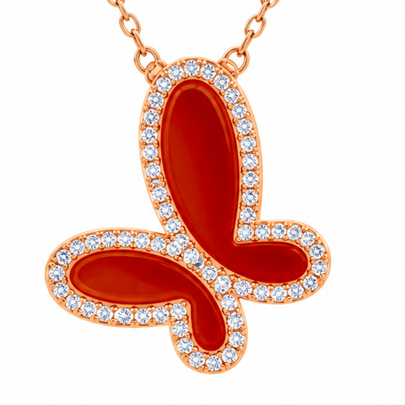 Mother of Pearl w/ 18k Gold & Cubic Zirconia Butterfly Necklace Jewelry