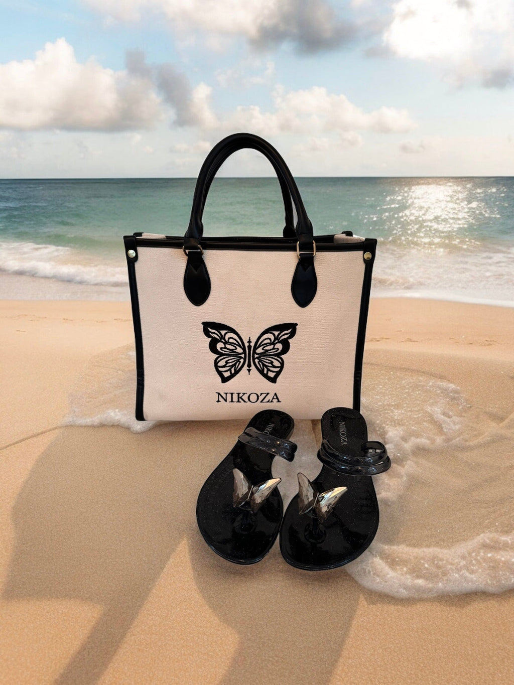 NINA black gel beach sandals NIKOZA