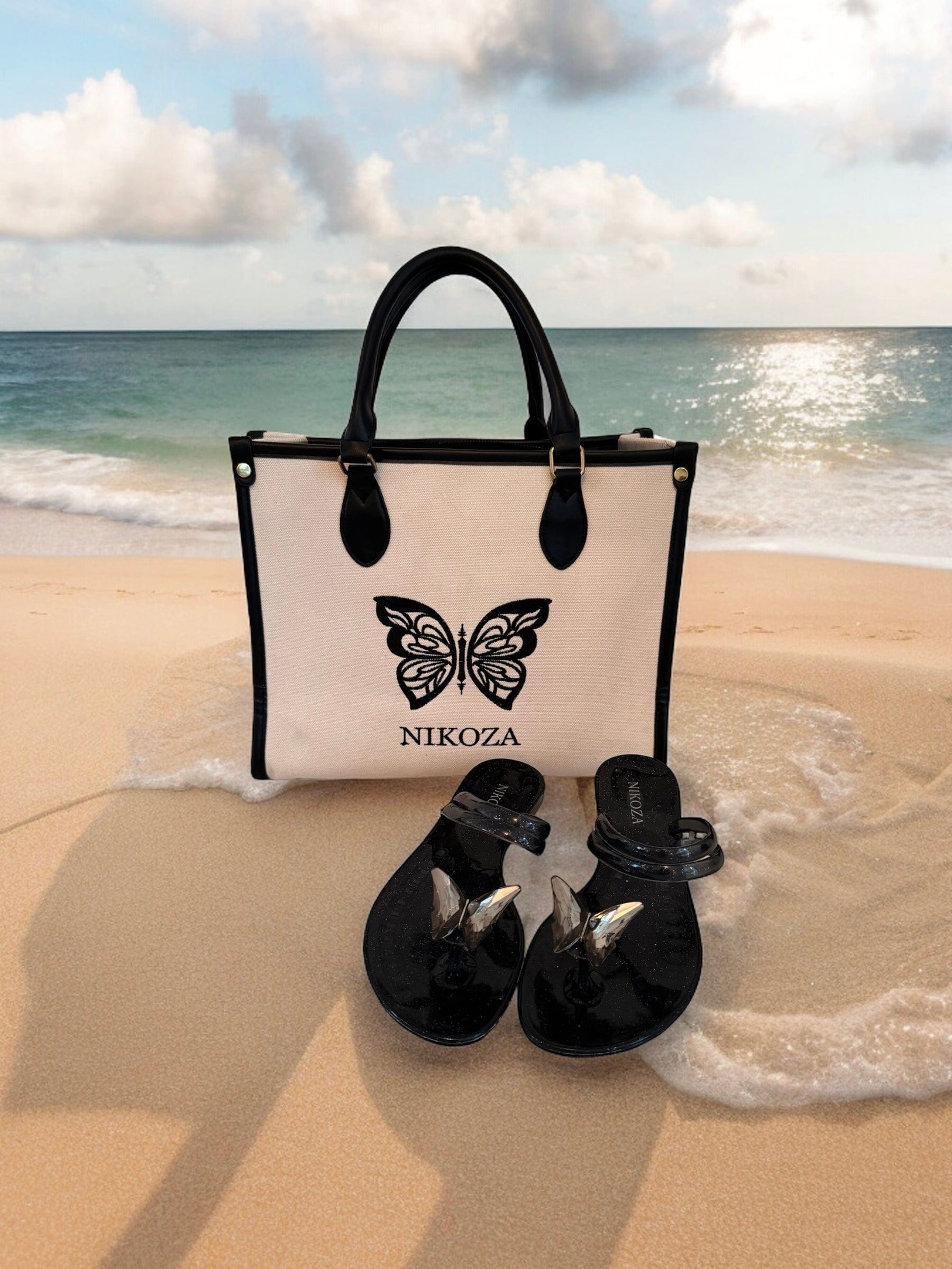 NINA black gel beach sandals NIKOZA
