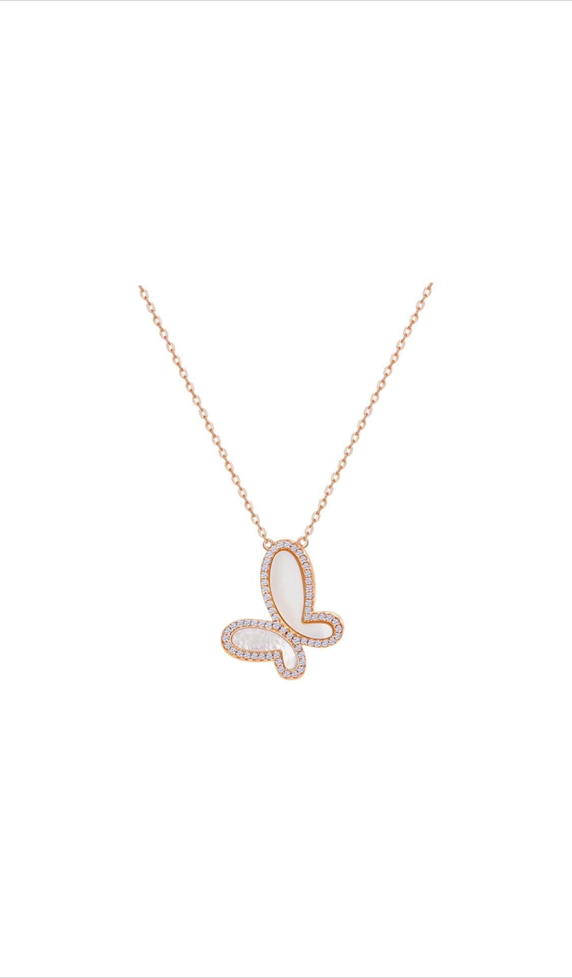 Mother of Pearl w/ 18k Gold & Cubic Zirconia Butterfly Necklace Jewelry NIKOZA