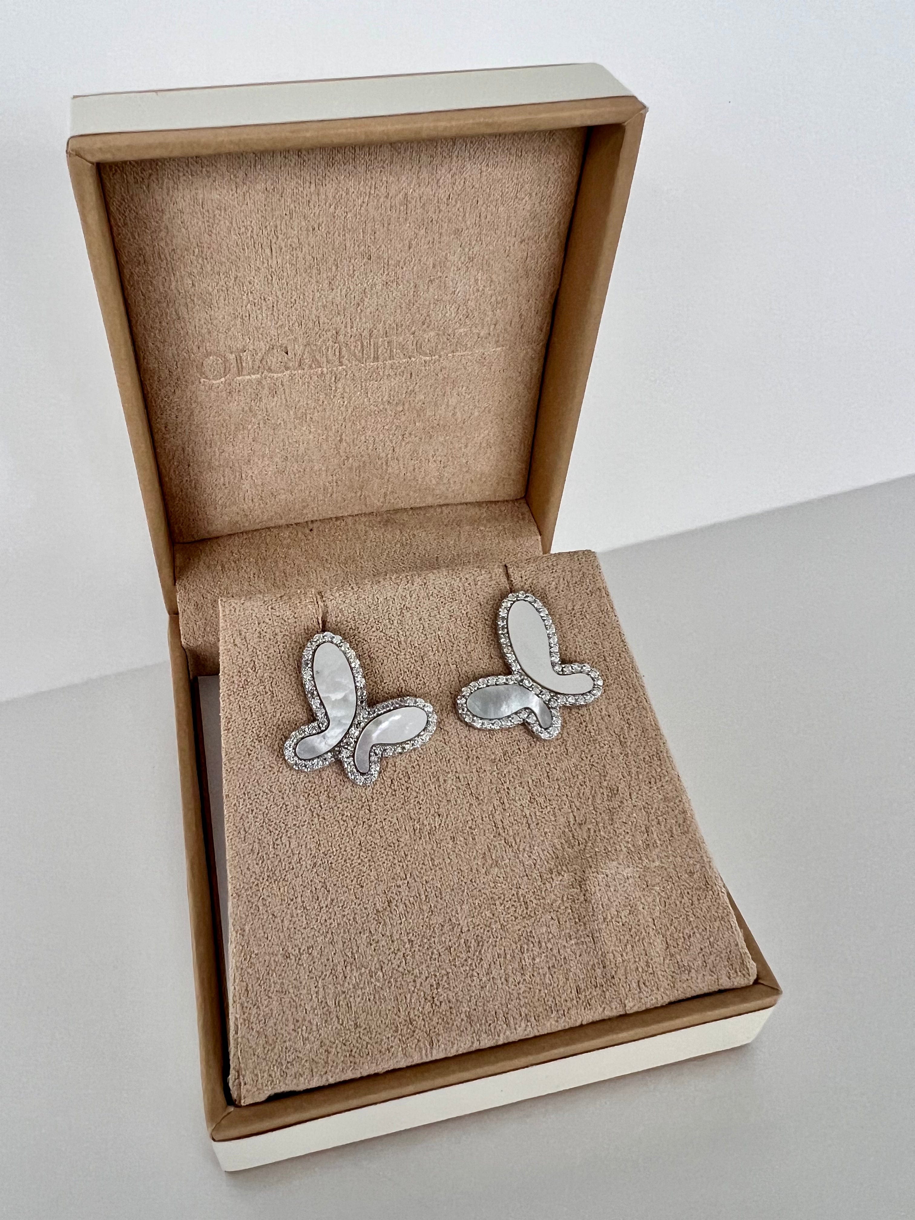 925 Silver with Mother Of Pearl Cubic Zirconia  Stud Butterfly Earring Jewelry NIKOZA