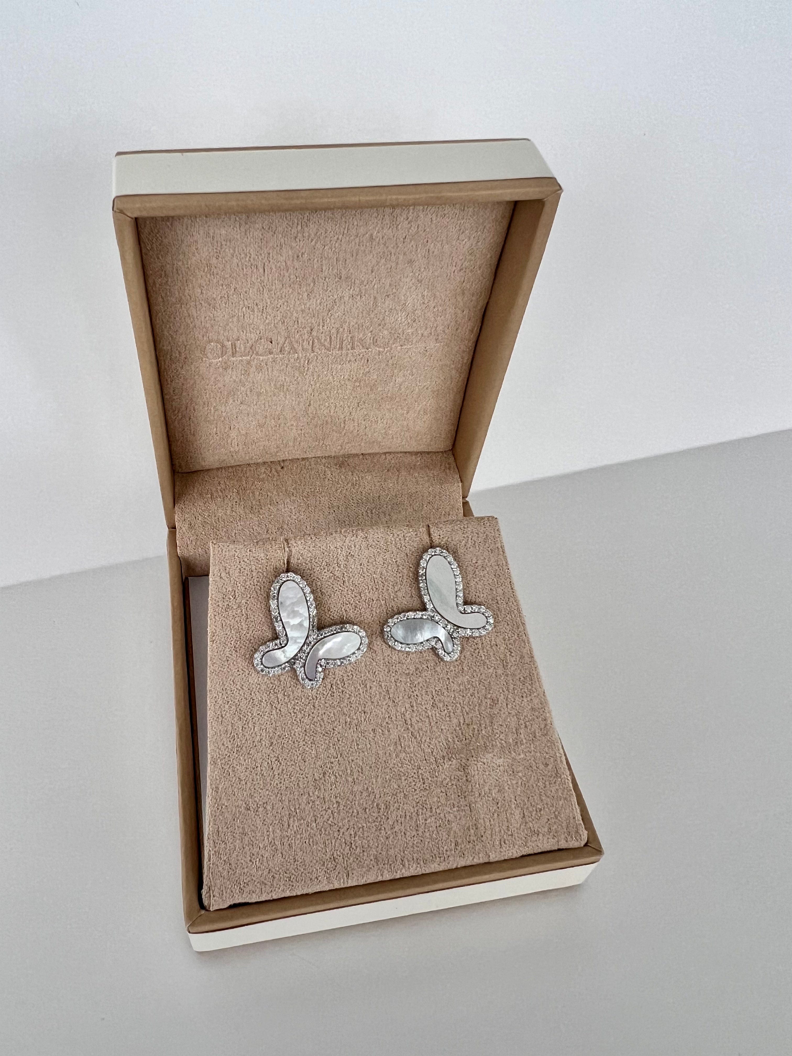 925 Silver with Mother Of Pearl Cubic Zirconia  Stud Butterfly Earring Jewelry NIKOZA
