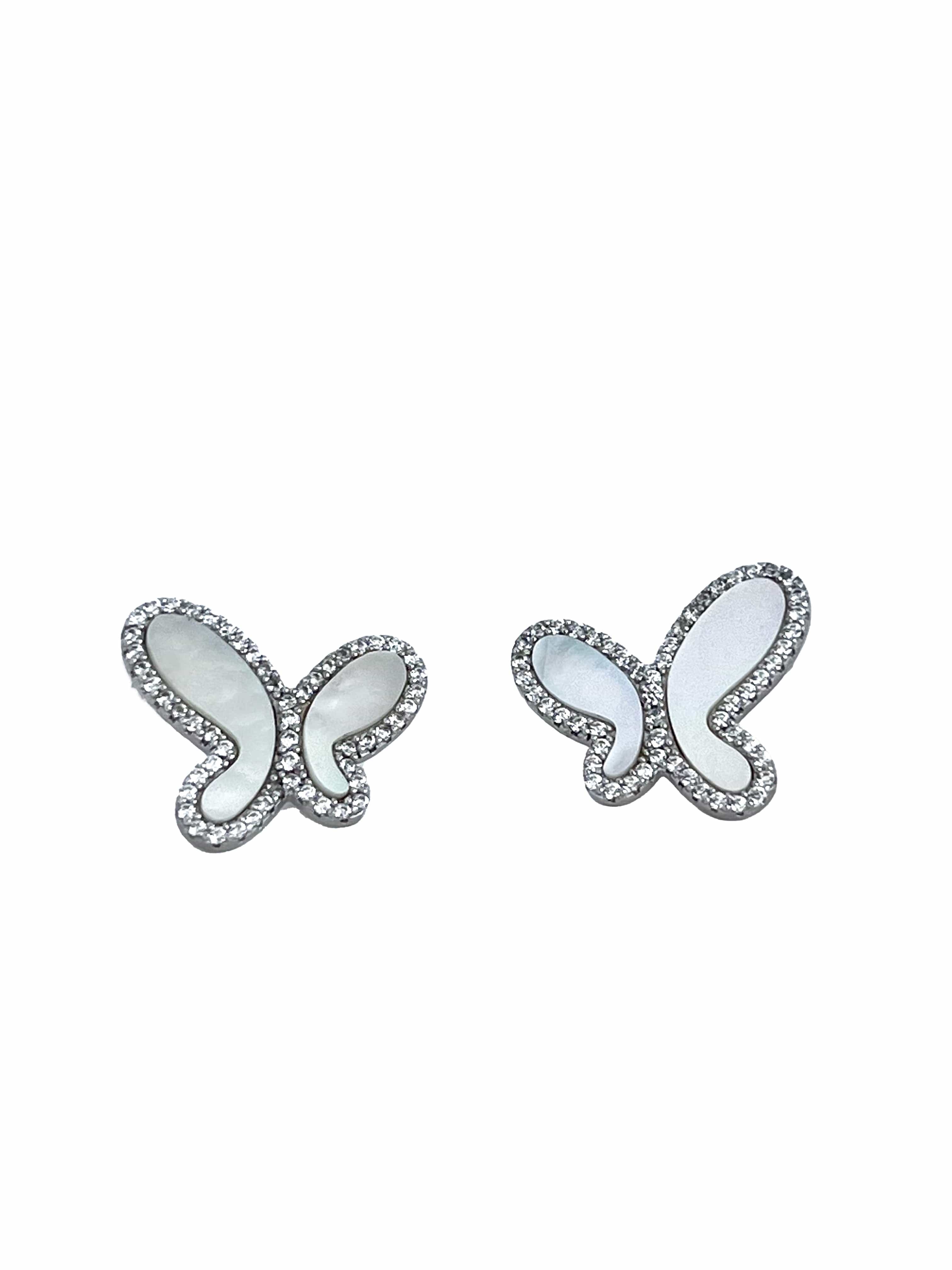 925 Silver with Mother Of Pearl Cubic Zirconia  Stud Butterfly Earring Jewelry NIKOZA