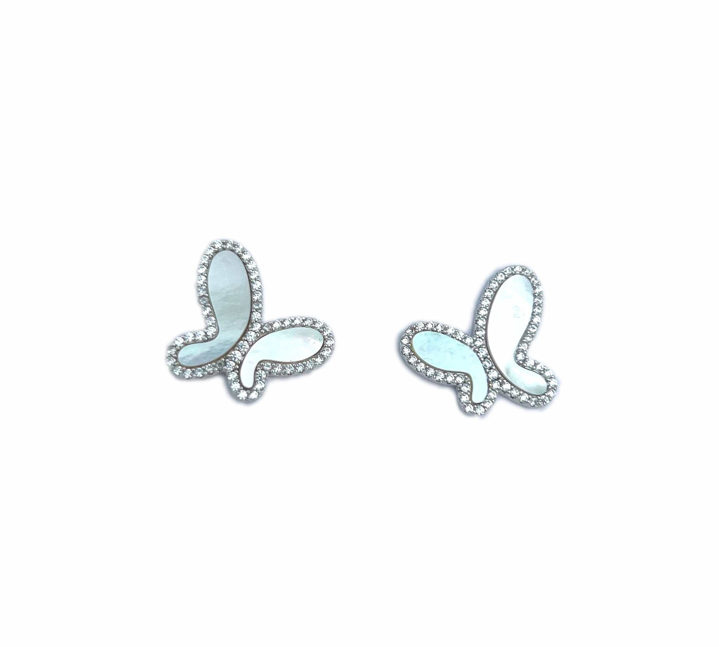 925 Silver with Mother Of Pearl Cubic Zirconia  Stud Butterfly Earring Jewelry NIKOZA