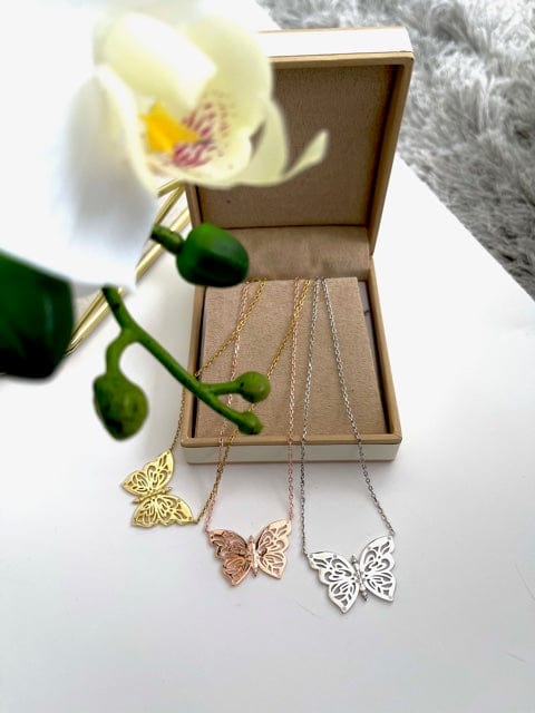 .925 Silver Papillon Butterfly Women's Necklace Jewelry NIKOZA