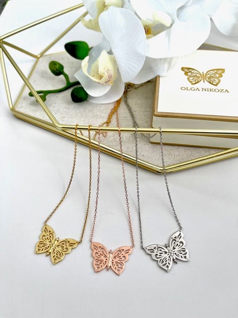 .925 Silver Papillon Butterfly Women's Necklace Jewelry NIKOZA