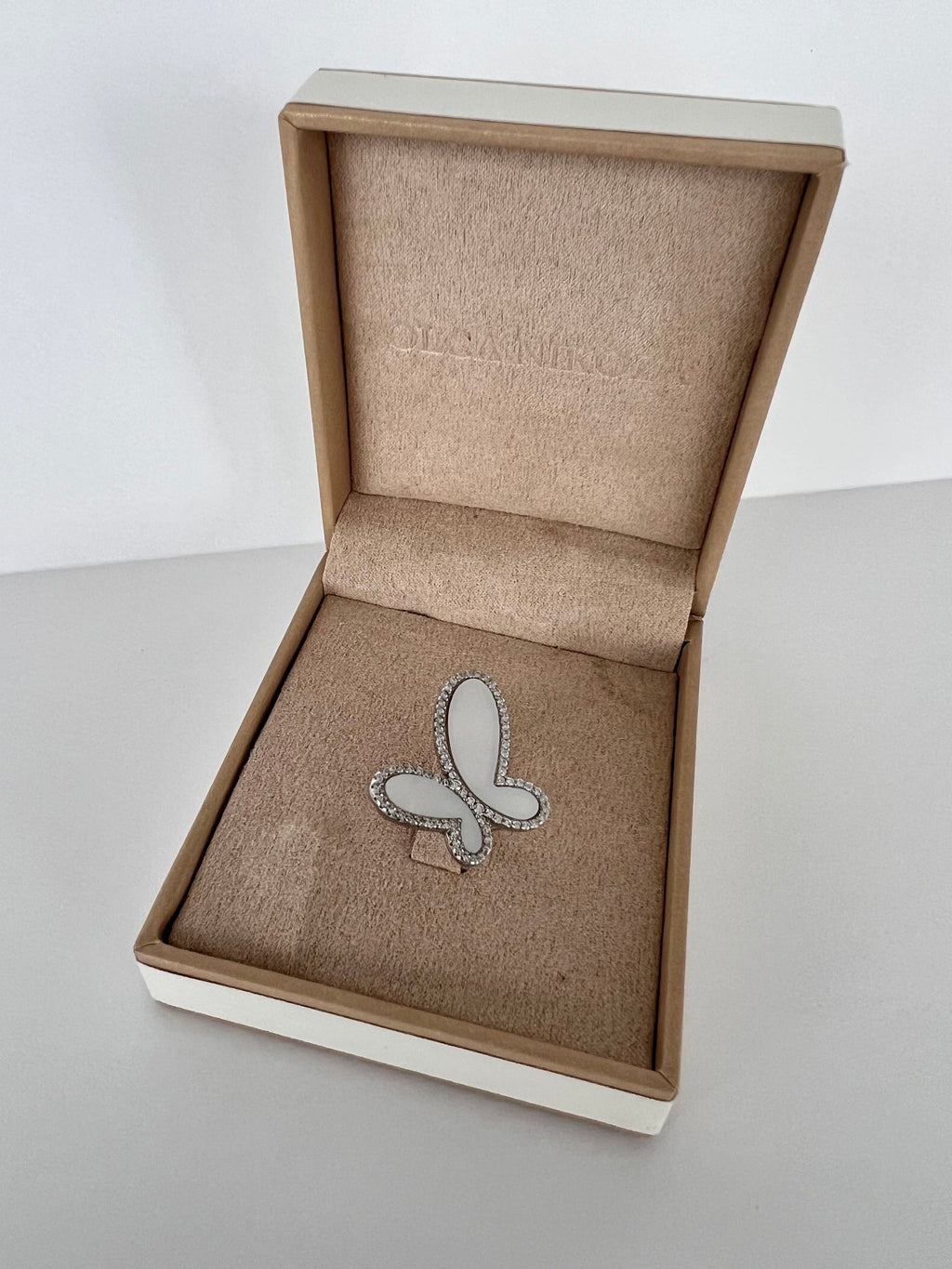 .925 Silver Ring w/ Mother Of Pearl Butterfly encrusted with Cubic Zirconia Jewelry NIKOZA