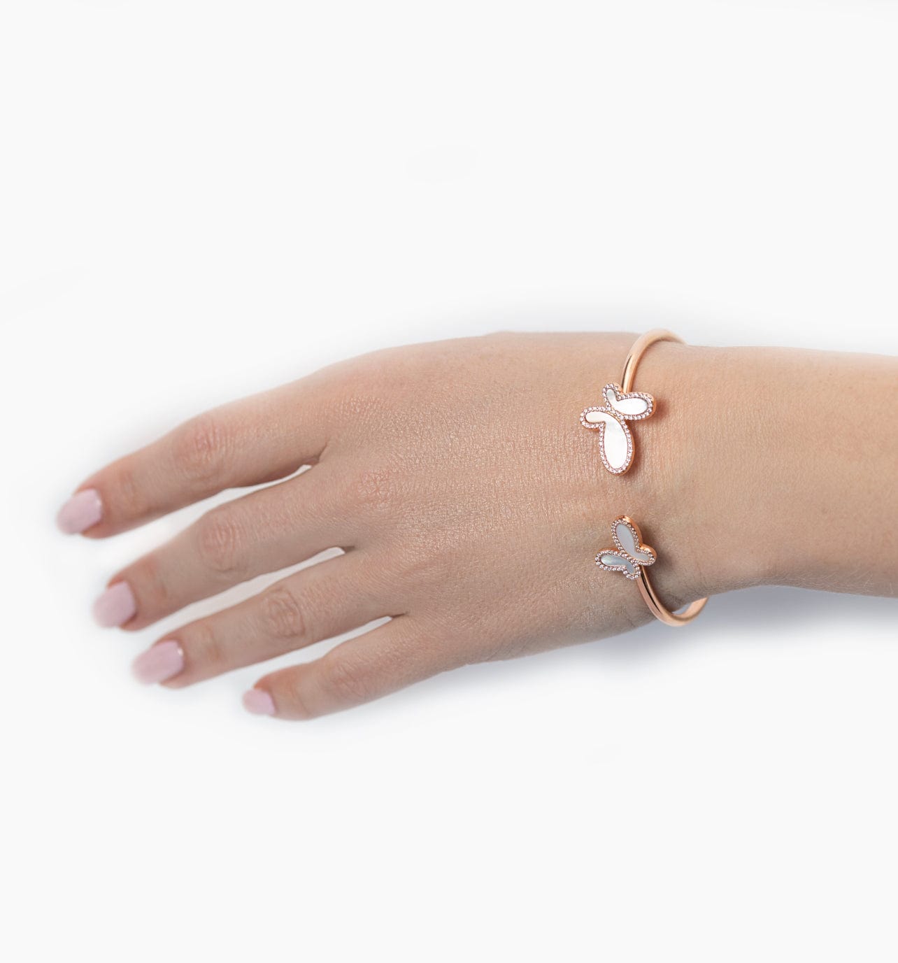 .925 Silver w/ Dual Mother Of Pearl Butterfly Bangle Bracelet Women's Jewelry (Copy) NIKOZA