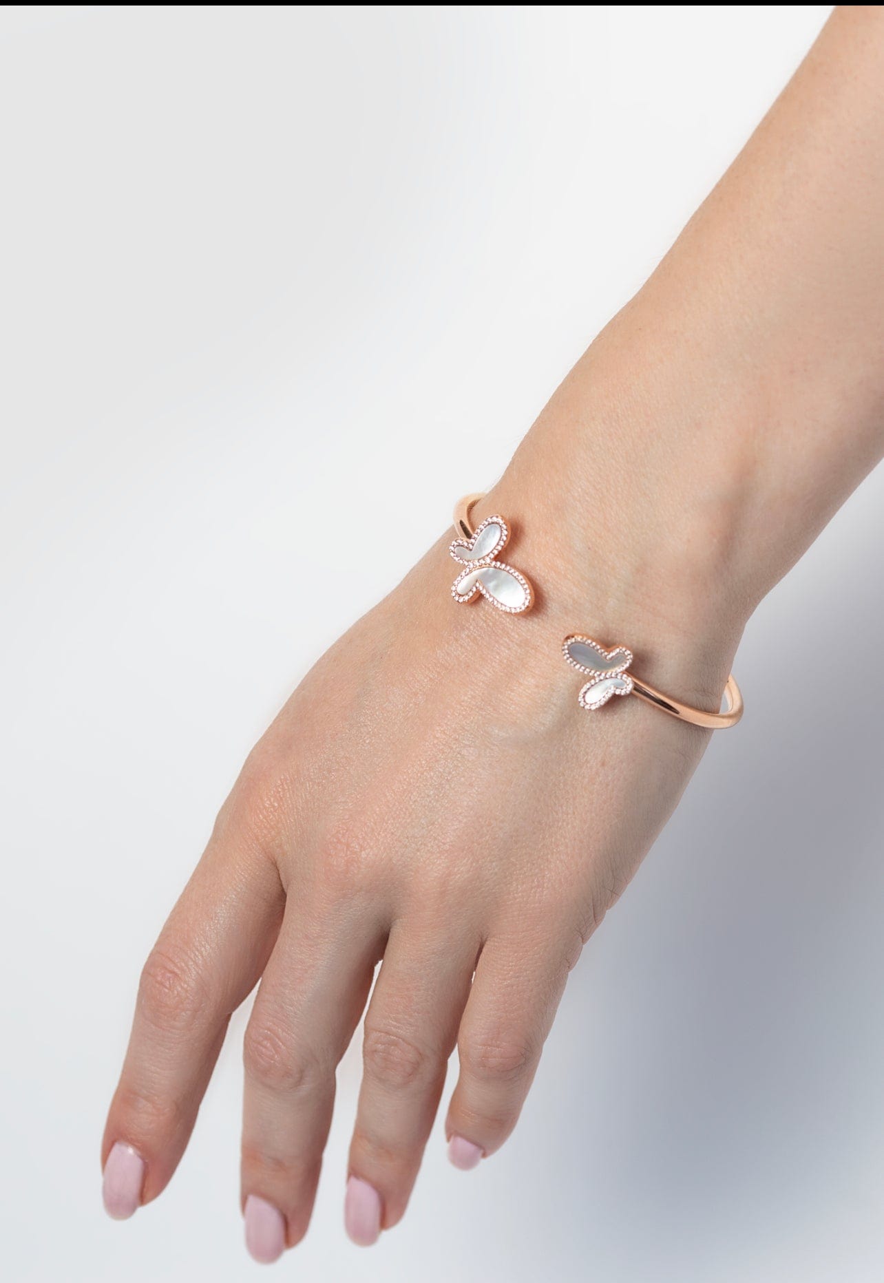 .925 Silver w/ Dual Mother Of Pearl Butterfly Bangle Bracelet Women's Jewelry (Copy) NIKOZA