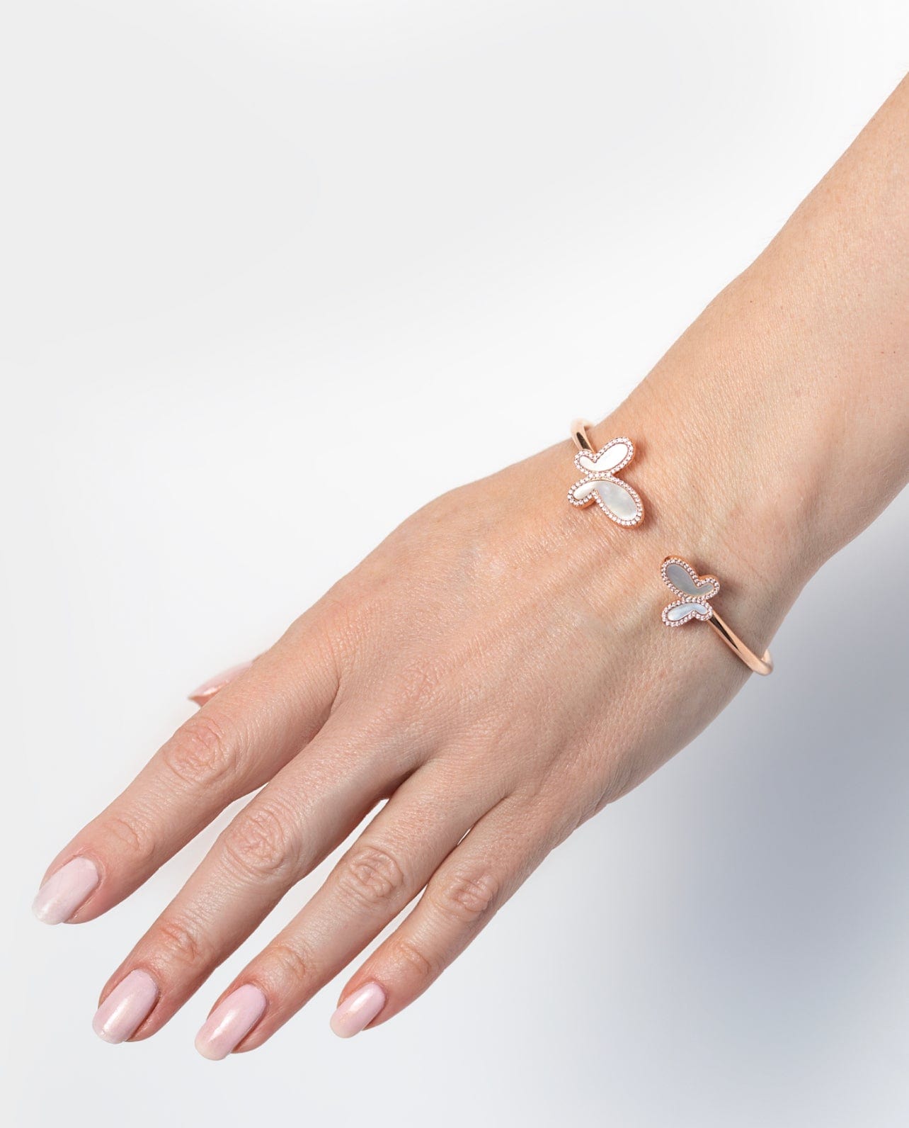 .925 Silver w/ Dual Mother Of Pearl Butterfly Bangle Bracelet Women's Jewelry (Copy) NIKOZA
