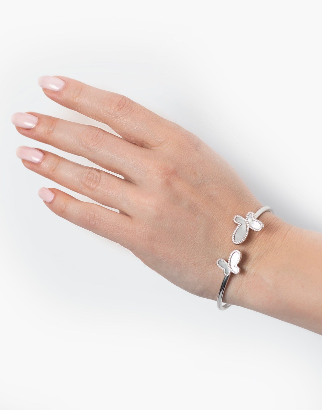 .925 Silver w/ Dual Mother Of Pearl Butterfly Bangle Bracelet Women's Jewelry (Copy) NIKOZA
