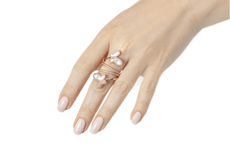 .925 Silver w/ Mother Of Pearl Cubic Zirconia Encrusted Swirl Butterfly Ring Jewelry NIKOZA
