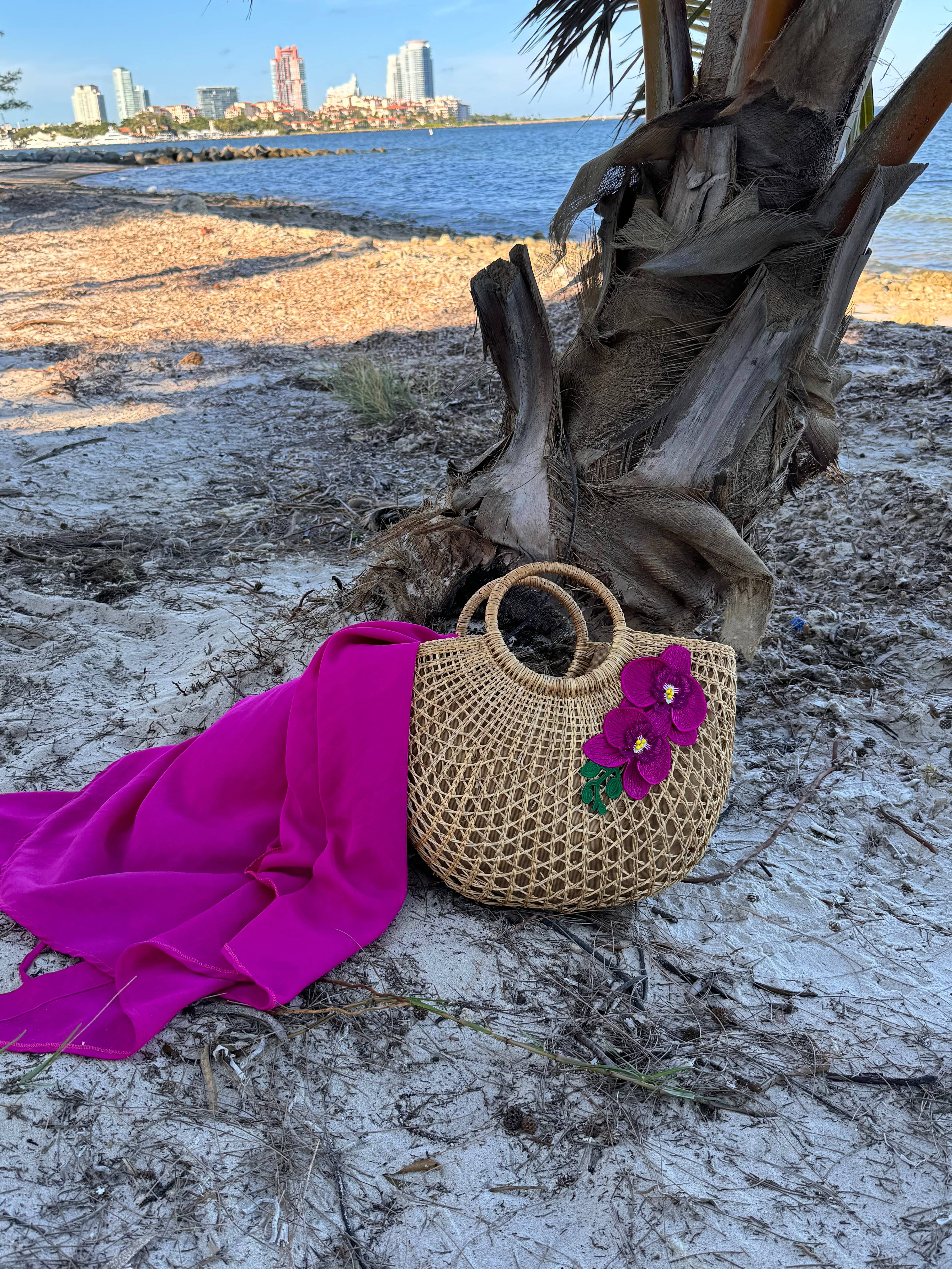 Island Orchid Straw Beach Bag NIKOZA