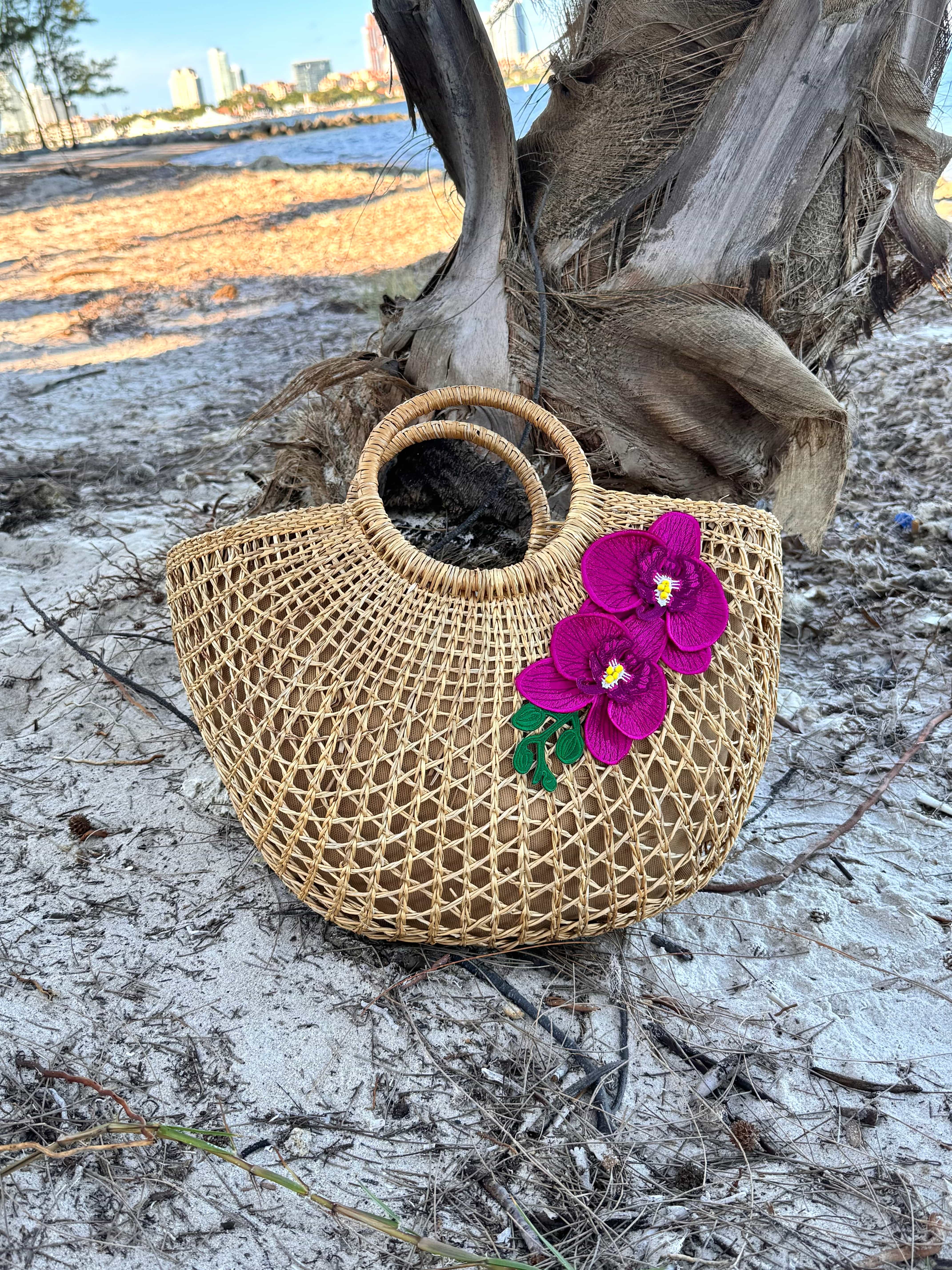 Island Orchid Straw Beach Bag NIKOZA
