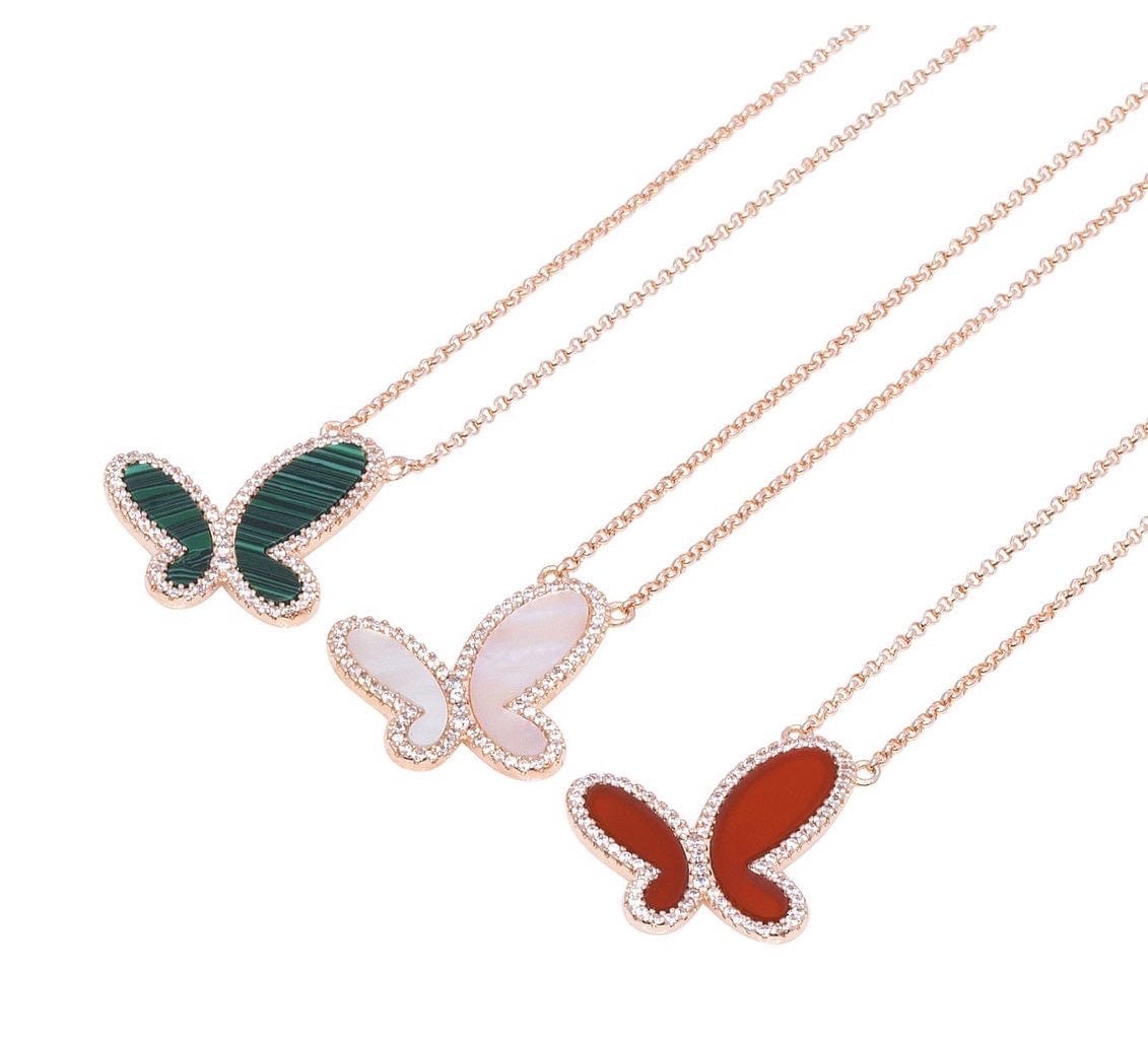 Green Malachite w/ 18k Gold & Cubic Zirconia Butterfly Necklace Jewelry NIKOZA