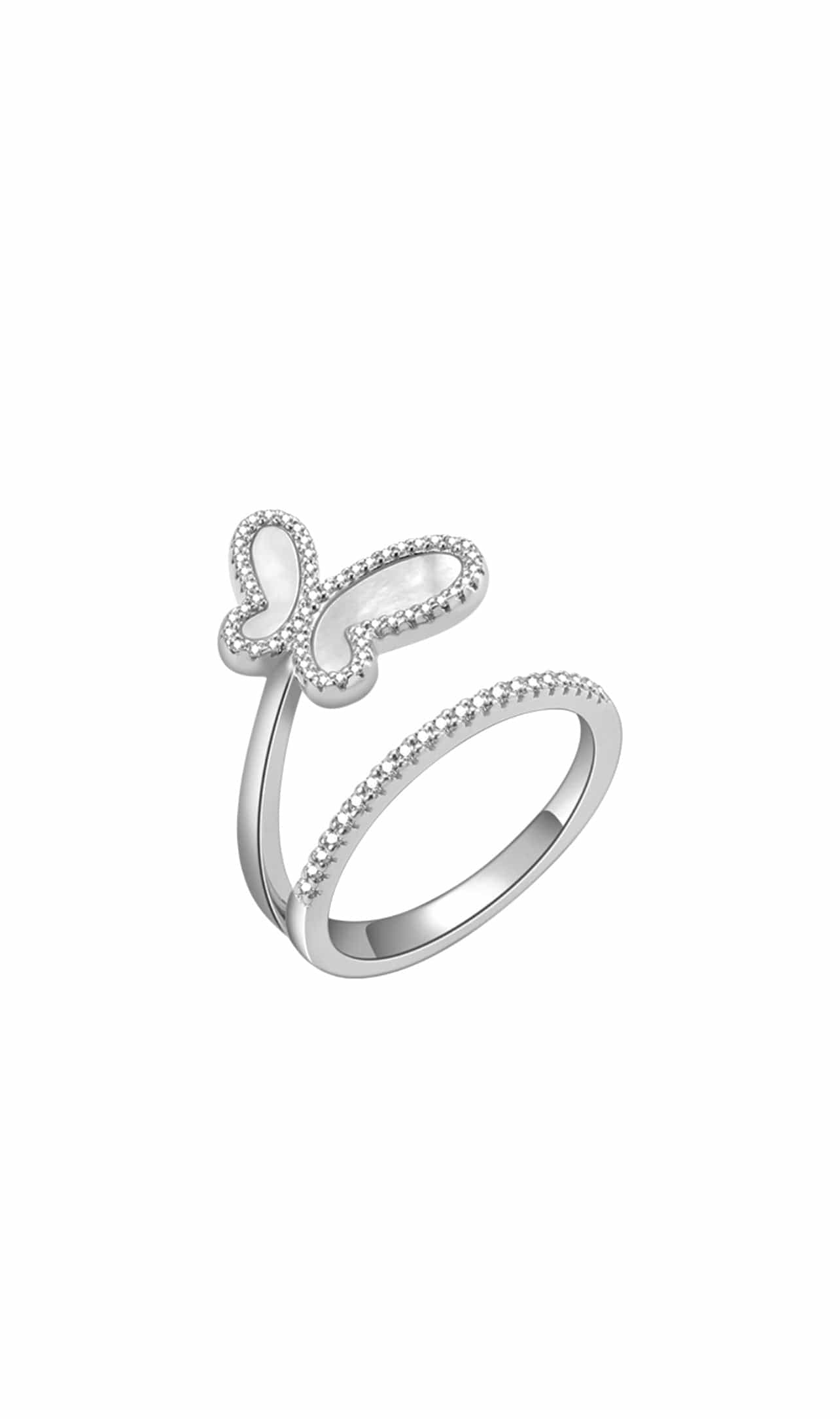 18K Rose Gold w/ Mother Of Pearl Cubic Zirconia Encrusted Swirl Butterfly Ring Jewelry NIKOZA