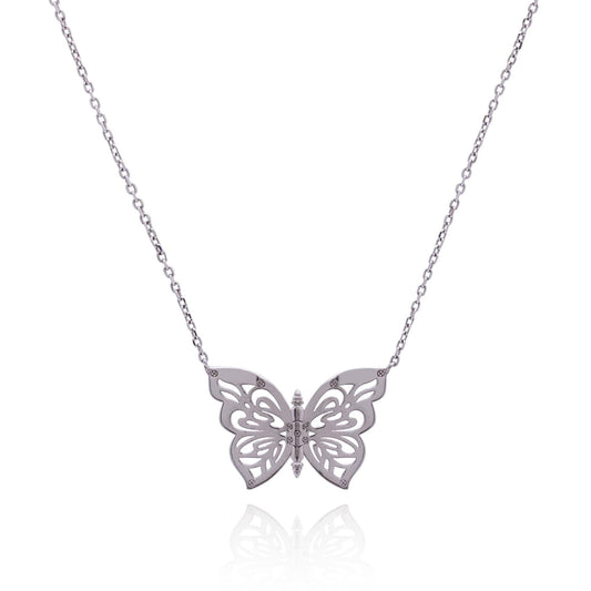 .925 Silver Papillon Butterfly Women's Necklace Jewelry NIKOZA