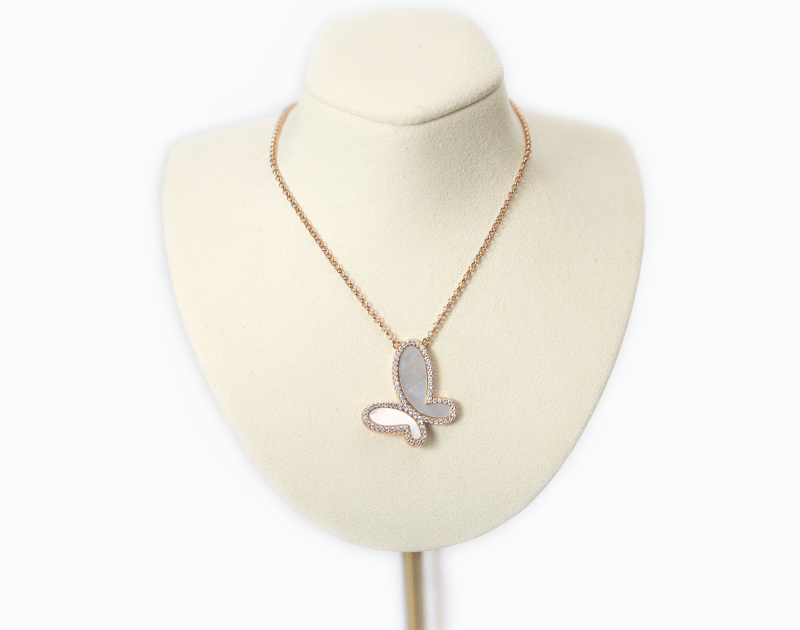 Silver Mother of Perl & Cubic Zirconia Butterfly Necklace Jewelry NIKOZA