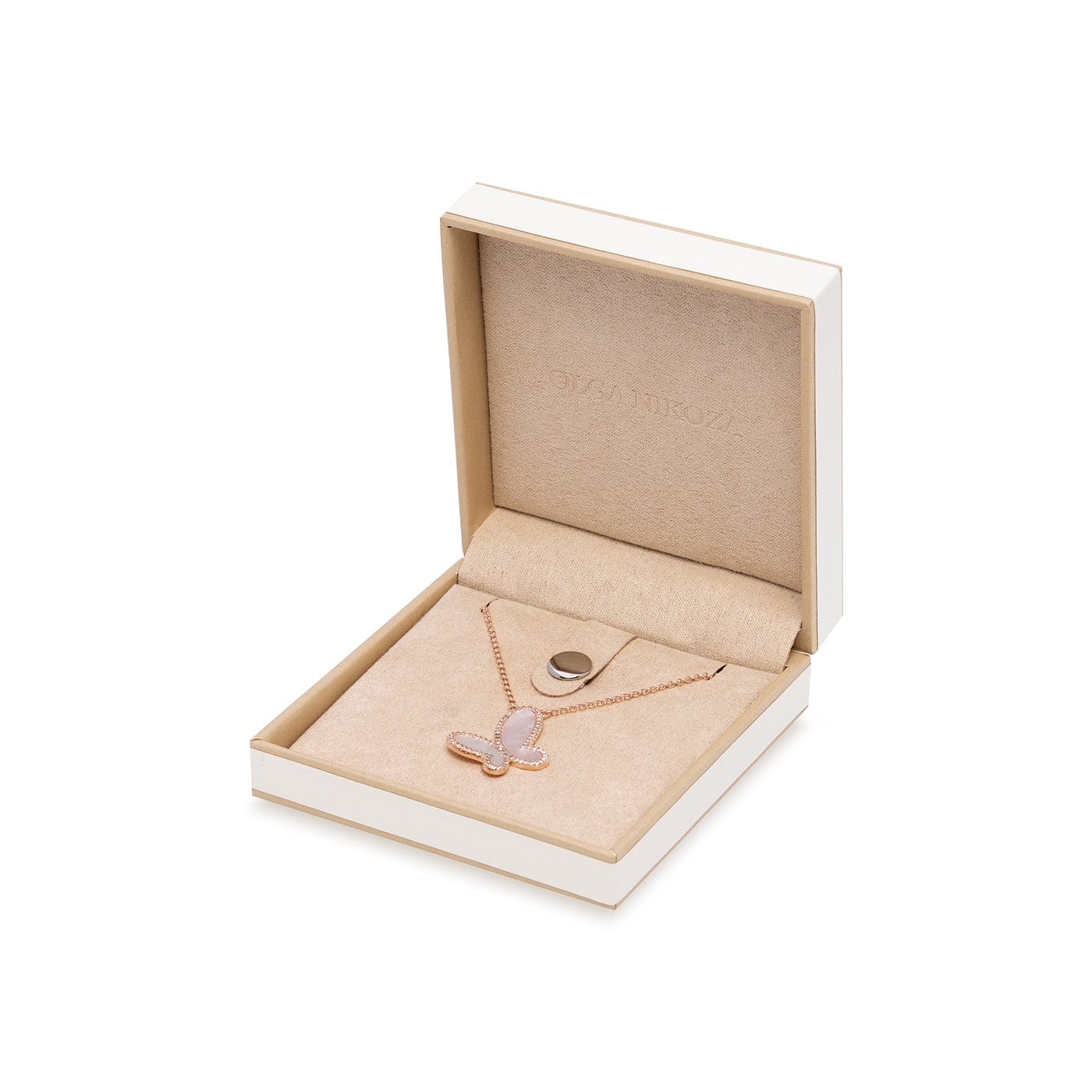 Silver Mother of Perl & Cubic Zirconia Butterfly Necklace Jewelry NIKOZA