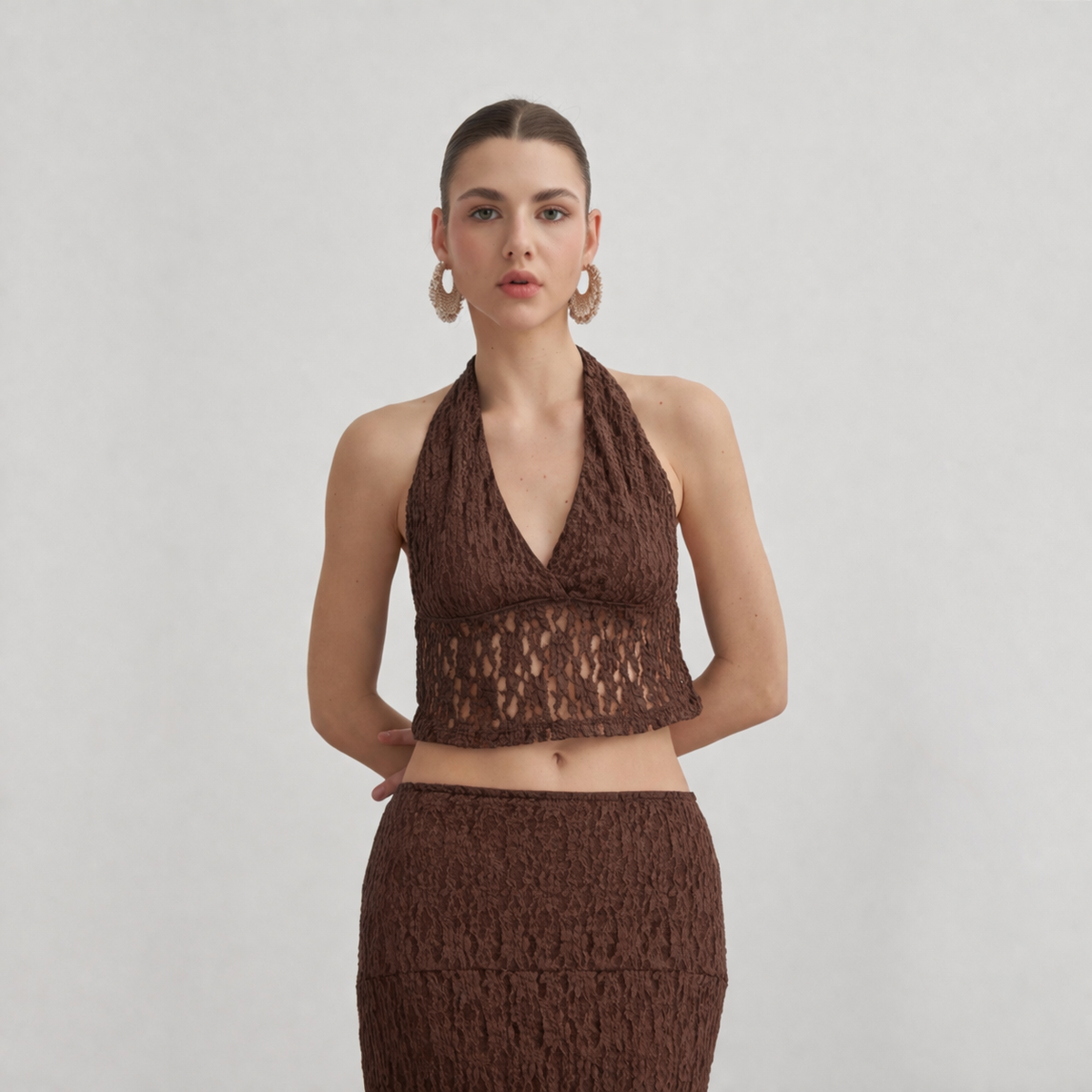 Olivia Lace Set in Mocha Brown