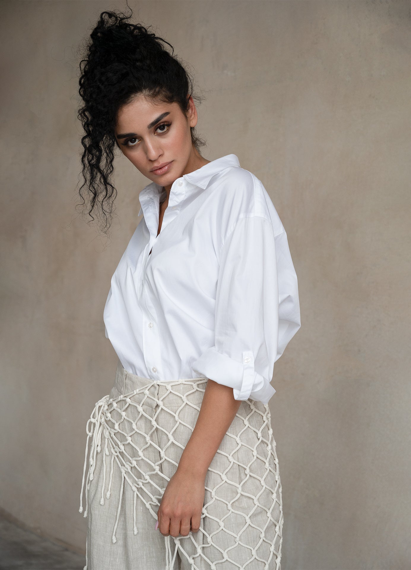Terza Oversized Rolling-up White Cotton Shirt ETNA