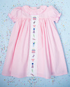 Party Time Hand Embroidered Pink Gingham Dress Smockingbird